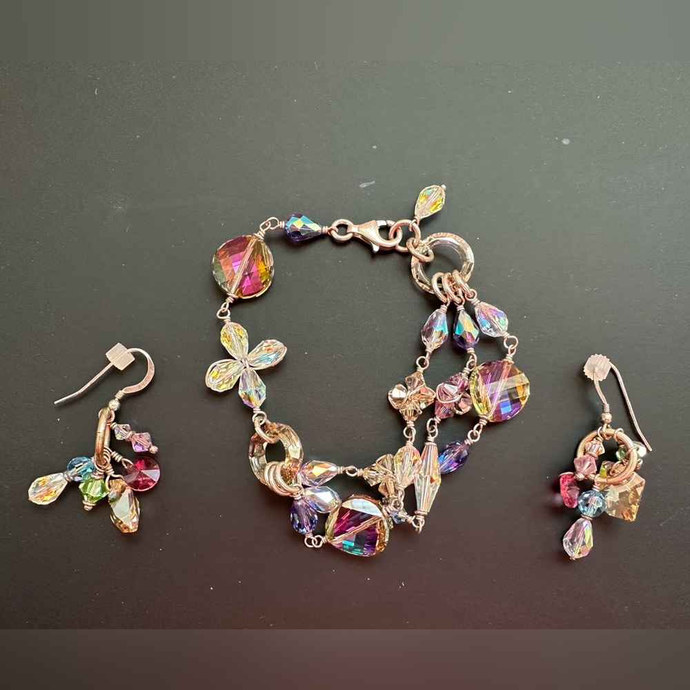 MADE IN CANADA Multi Coloured Crystal Bracelet & Earrings (set)